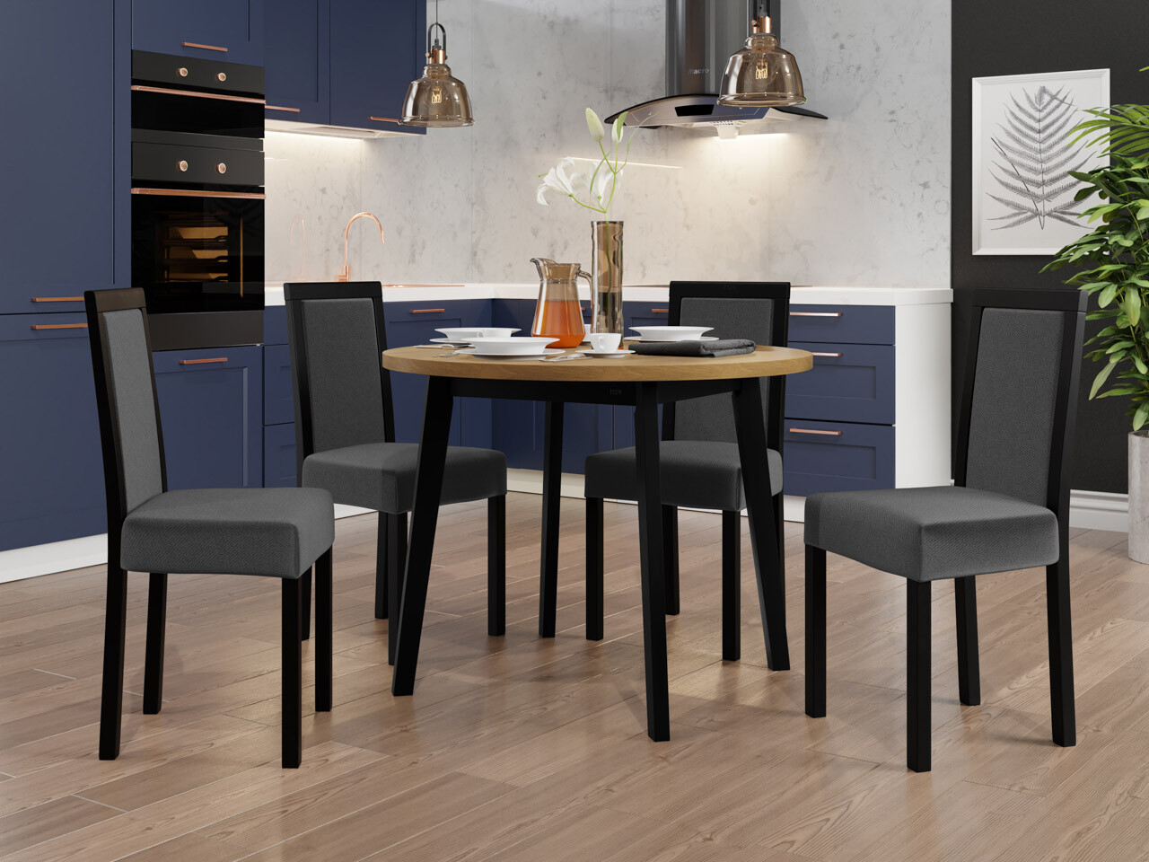 Trpezarijski set Victorville 256 (Unuk hrast + Crno)