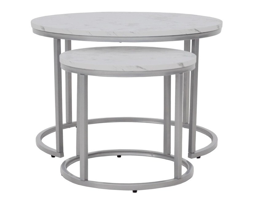 Set stočića za kafu Houston 2213 (Beli mermer + Srebrna)