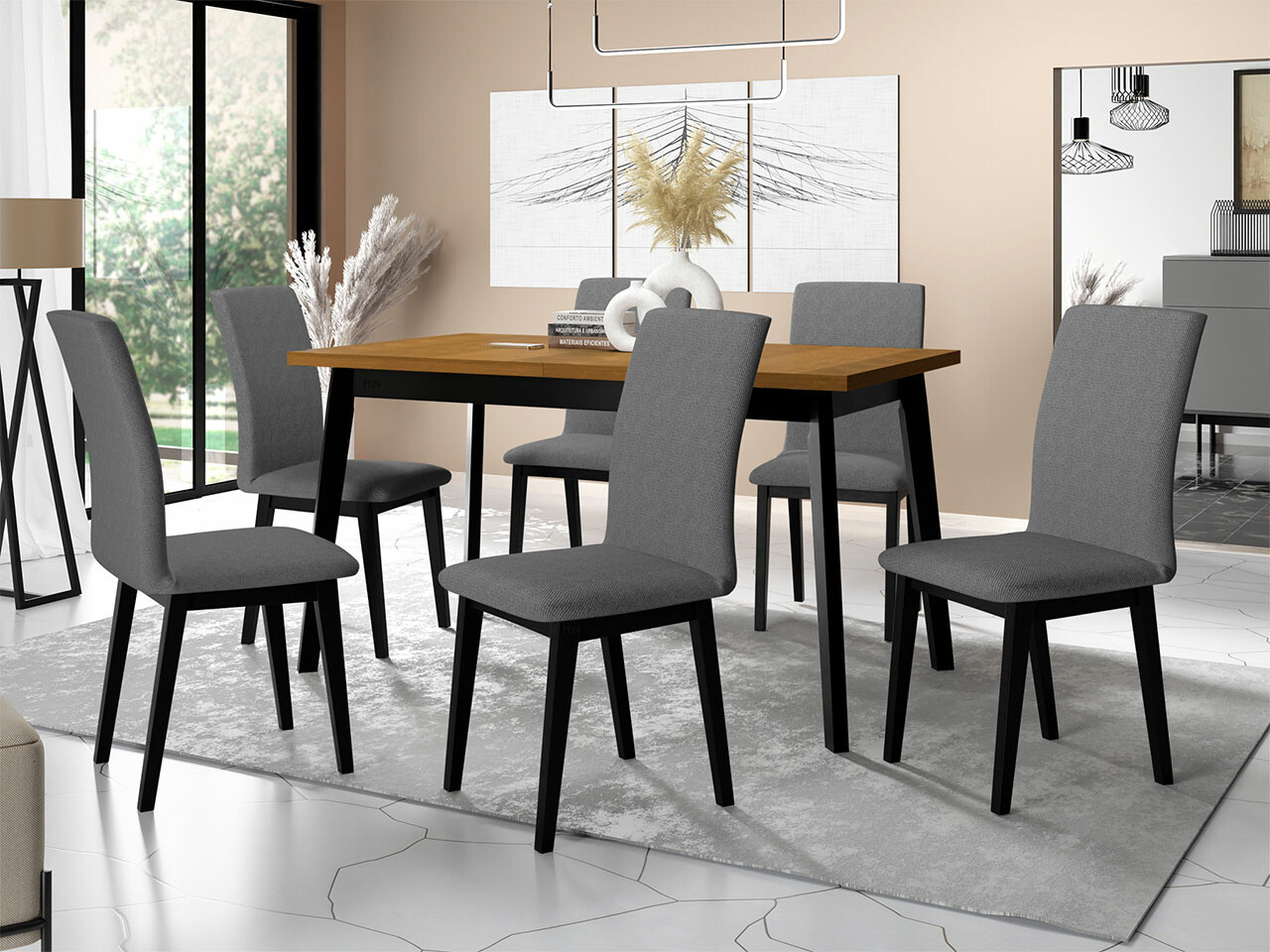 Trpezarijski set Victorville 288 (Unuk hrast + Crno)