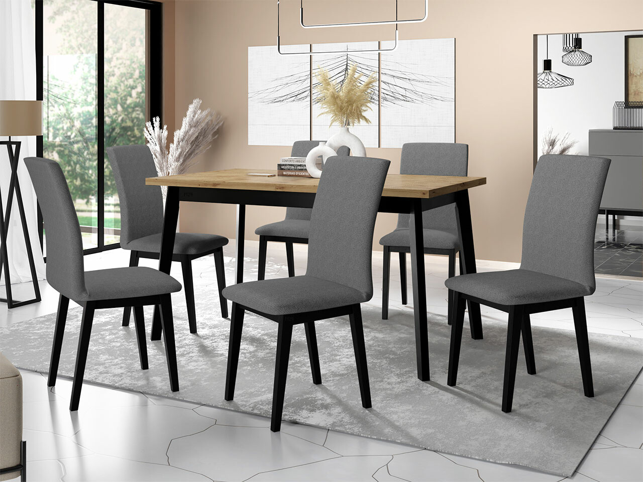 Trpezarijski set Victorville 288 (Zanatski hrast + Crno)