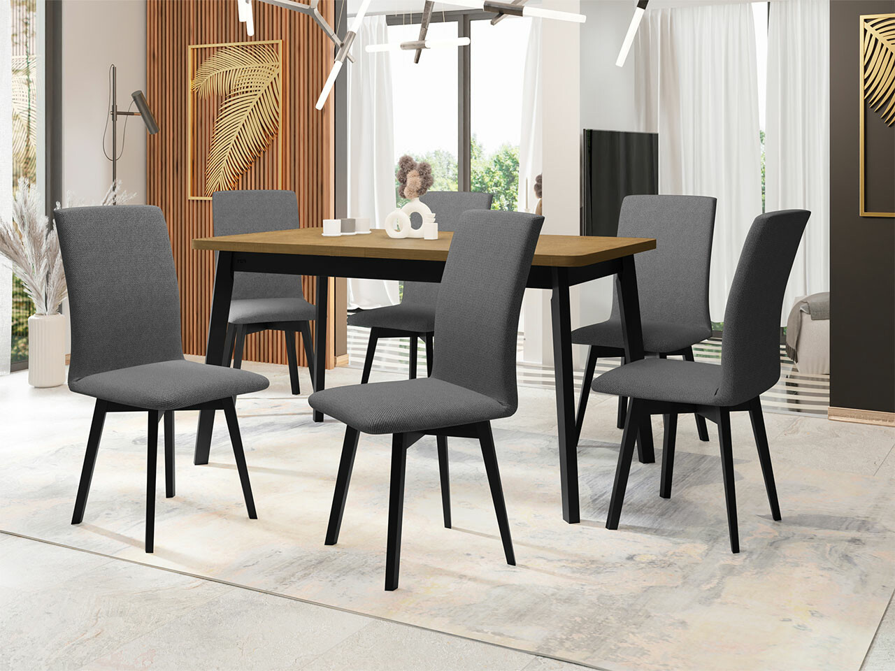 Trpezarijski set Victorville 292 (Sonoma hrast + Crno)