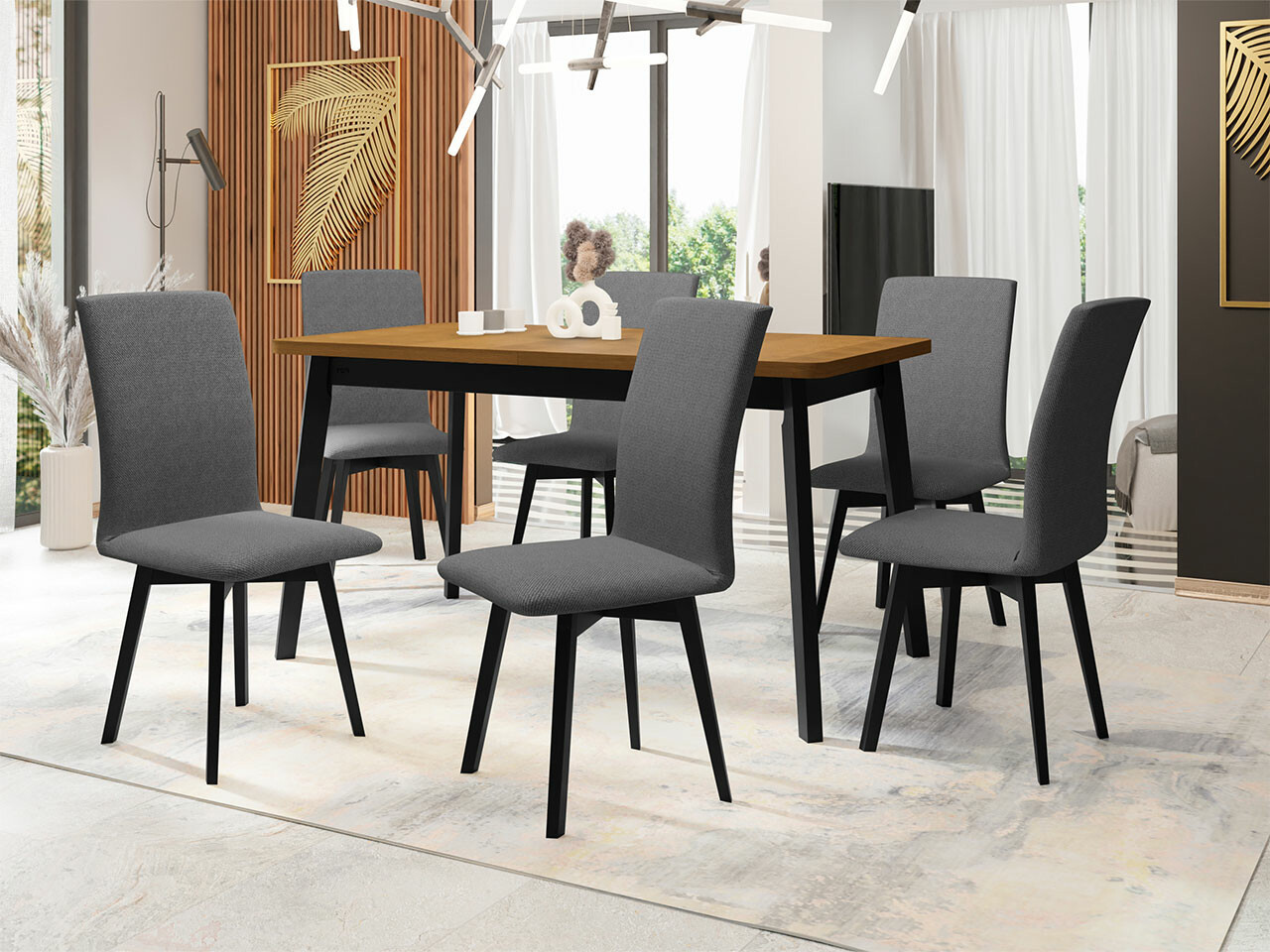 Trpezarijski set Victorville 292 (Unuk hrast + Crno)