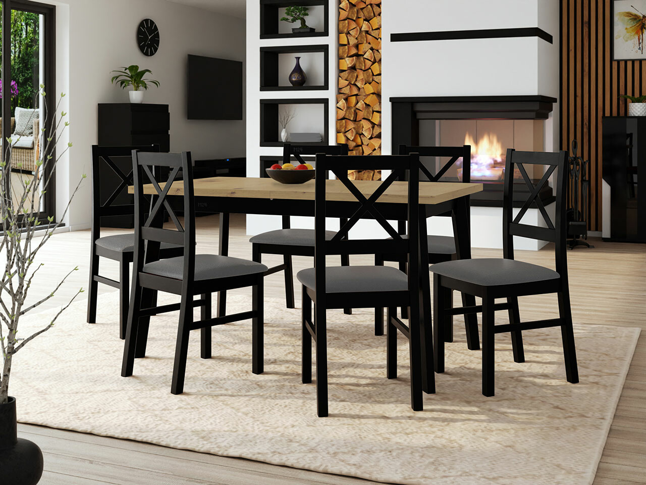 Trpezarijski set Victorville 295 (Artisan hrast + Crno)