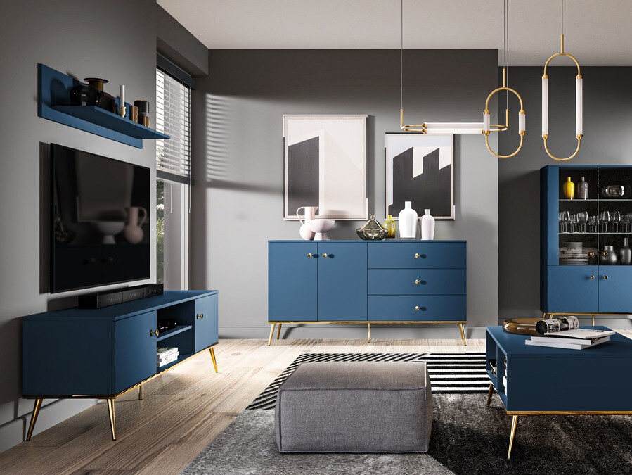 Komoda Flonovu 102 (Tamno plavo + Zlatna)