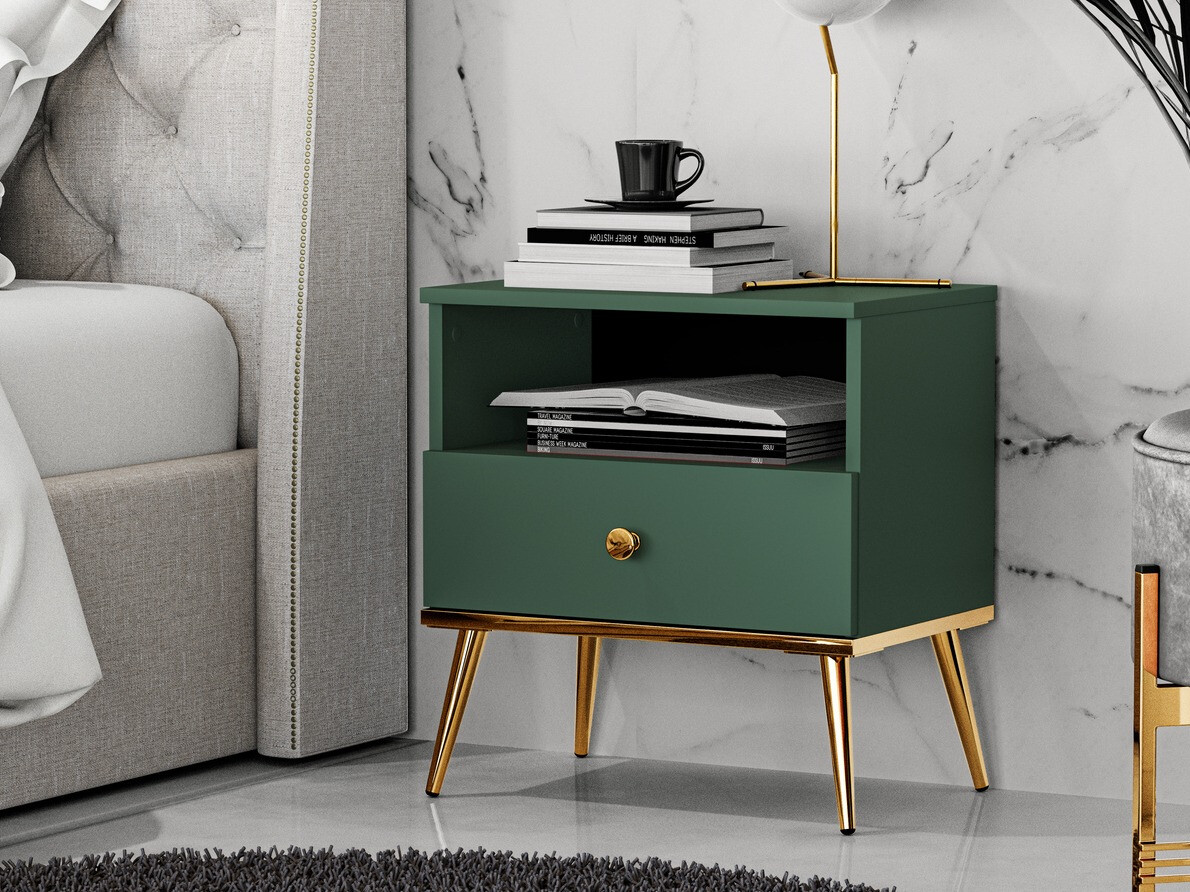 Noćni ormarić Flonovu 105 (Tamno zelena + Zlatan)