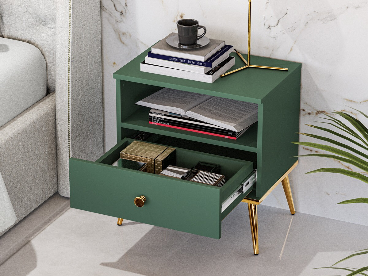 Noćni ormarić Flonovu 105 (Tamno zelena + Zlatan)