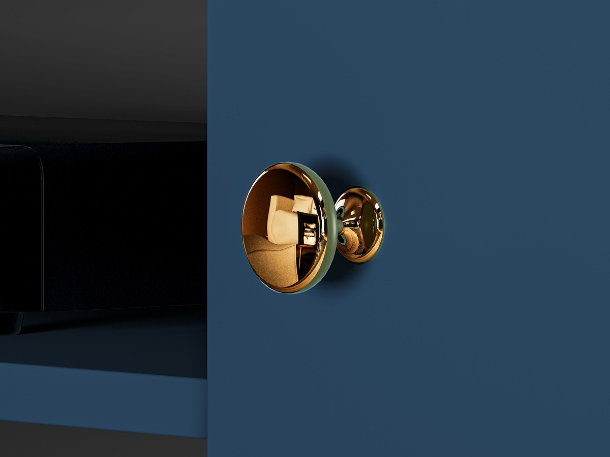 TV komoda Flonovu 104 (Tamno plavo + Zlatna)