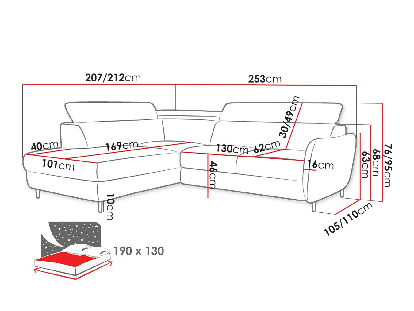 Ugaona sofa Lincoln 177 (Neve 52)