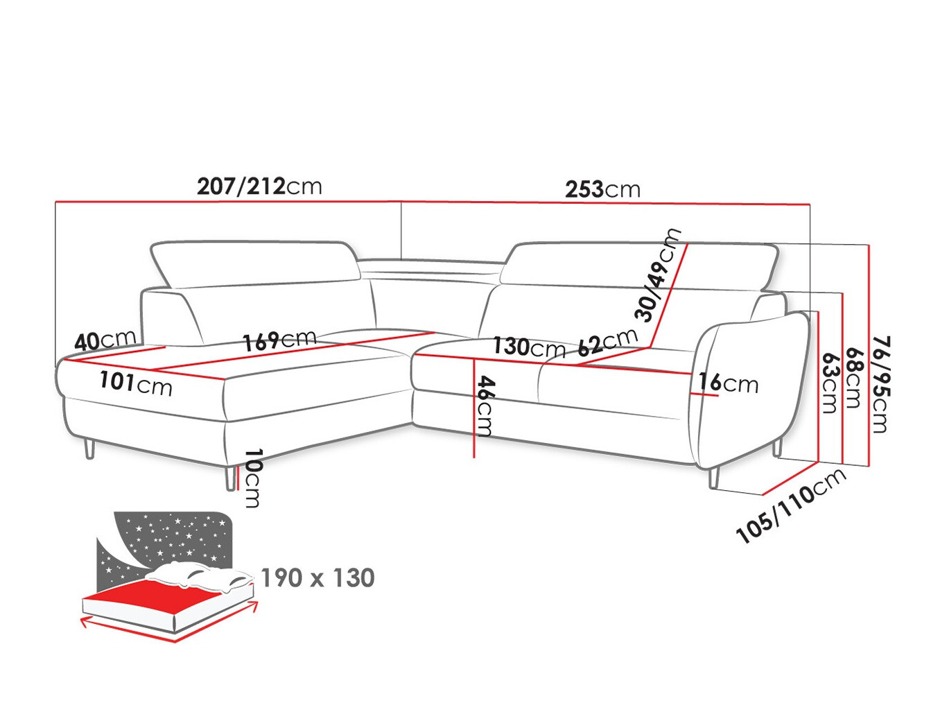 Ugaona sofa Lincoln 177 (Neve 83)