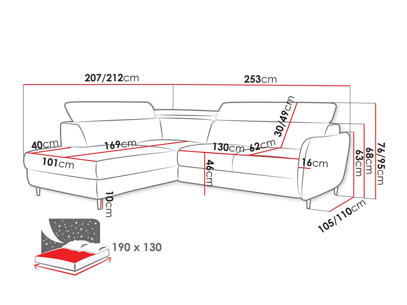 Ugaona sofa Lincoln 177 (Neve 97)