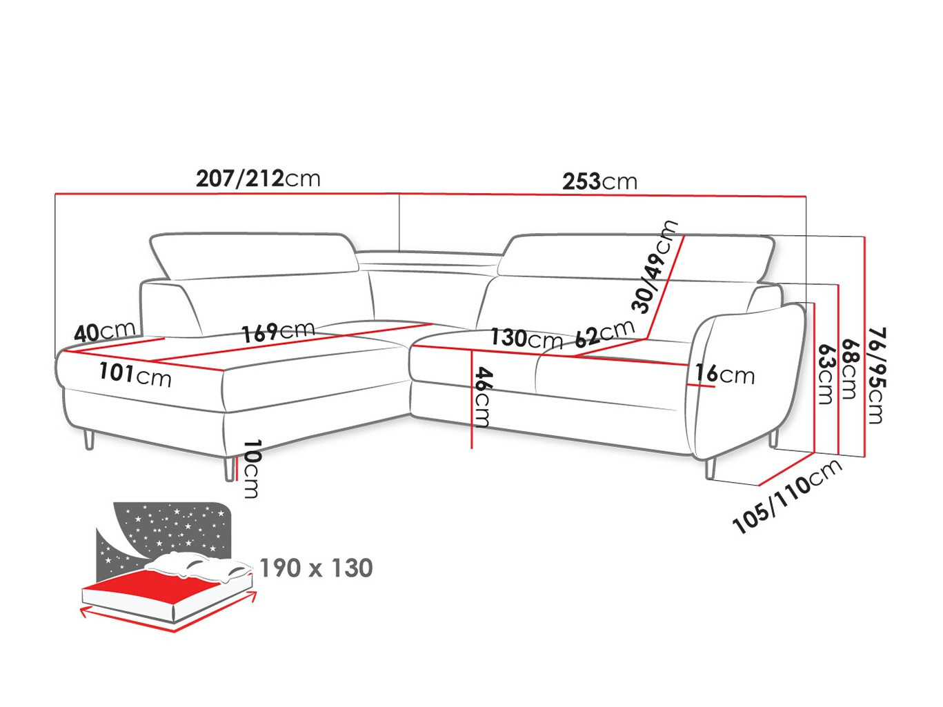 Ugaona sofa Lincoln 177 (Neve 97)