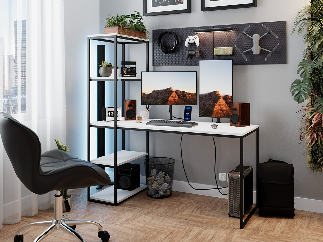 Kancelarijski sto Oswego 107 (Belo + Crno)