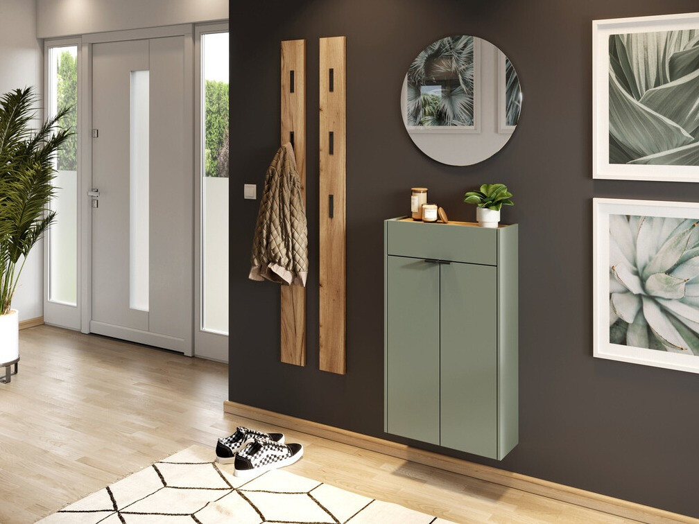 Polica za obuću Cirsale 101 (Прашњаво зелена + Navarra hrast)