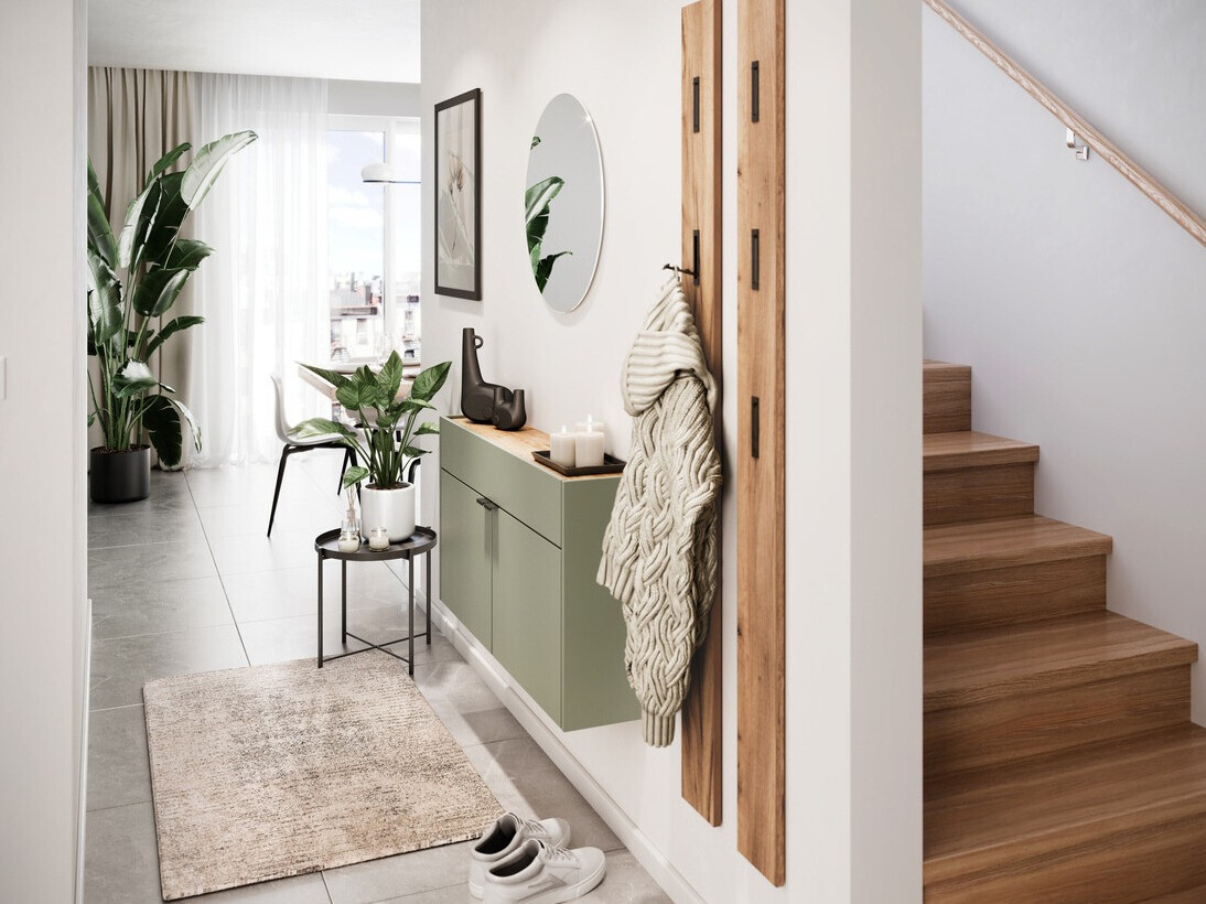 Polica za obuću Cirsale 102 (Прашњаво зелена + Navarra hrast)