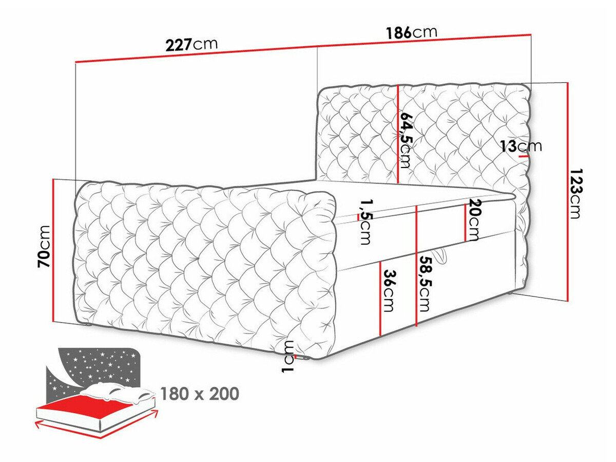 Boxspring krevet Baltimore 186 (Velluto 13)