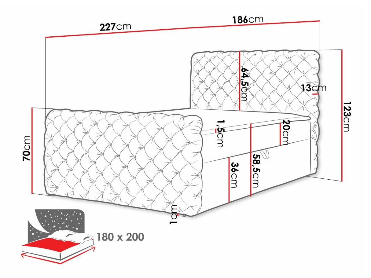 Boxspring krevet Baltimore 186 (Velluto 20)