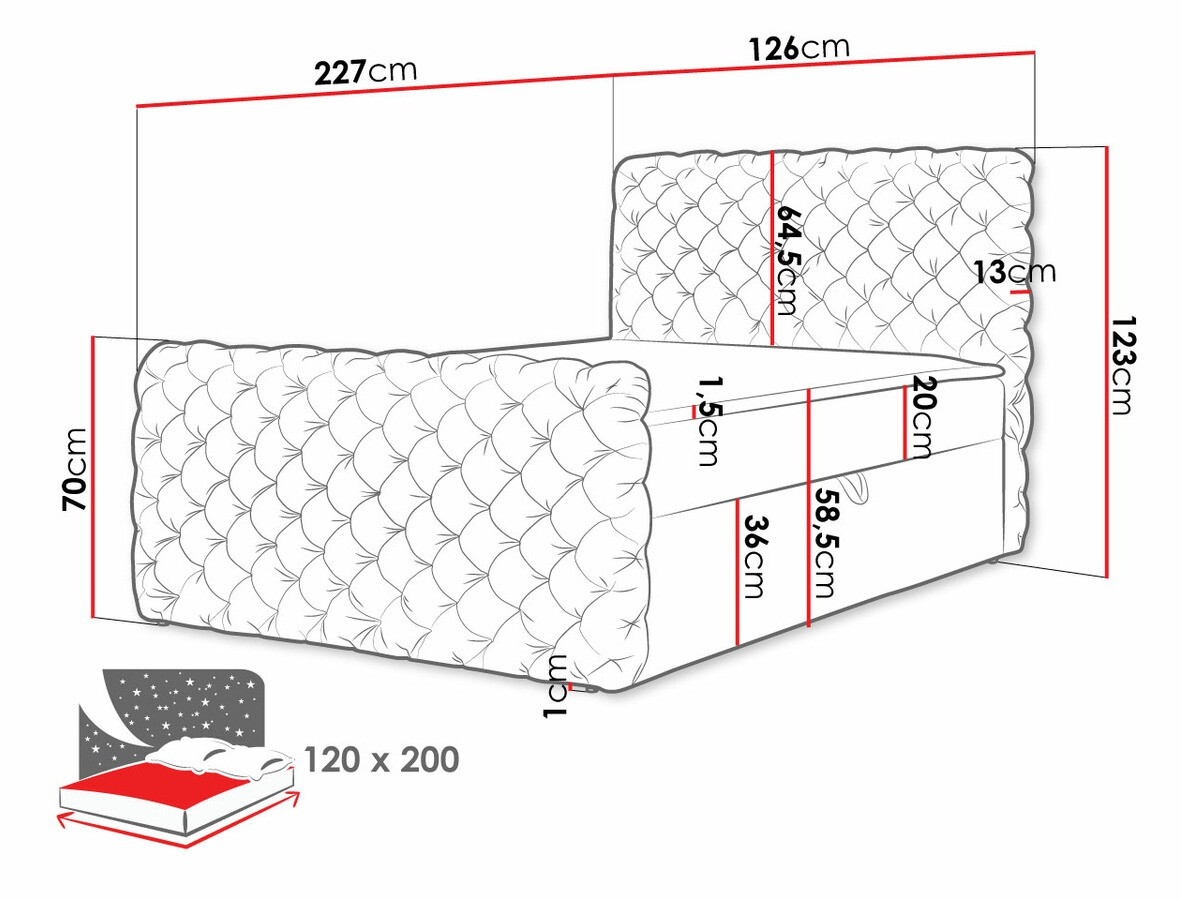 Boxspring krevet Lac I (Velluto 20)