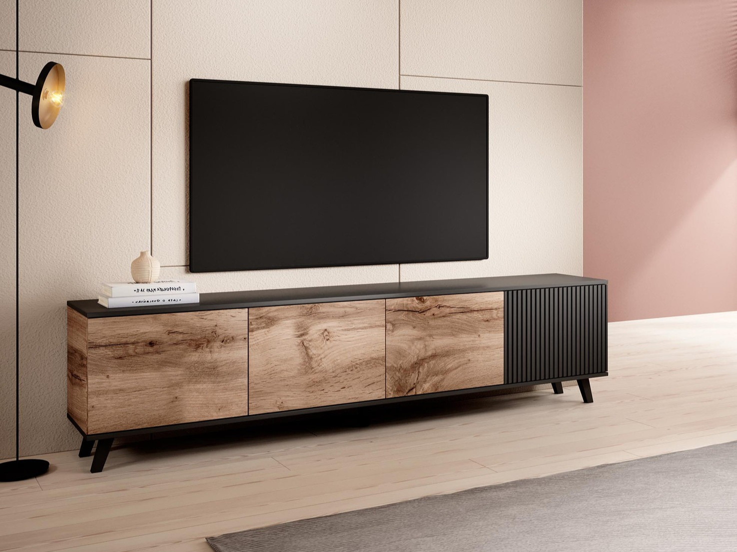 TV komoda Luelia 114 (Crno + Hrast Votan)