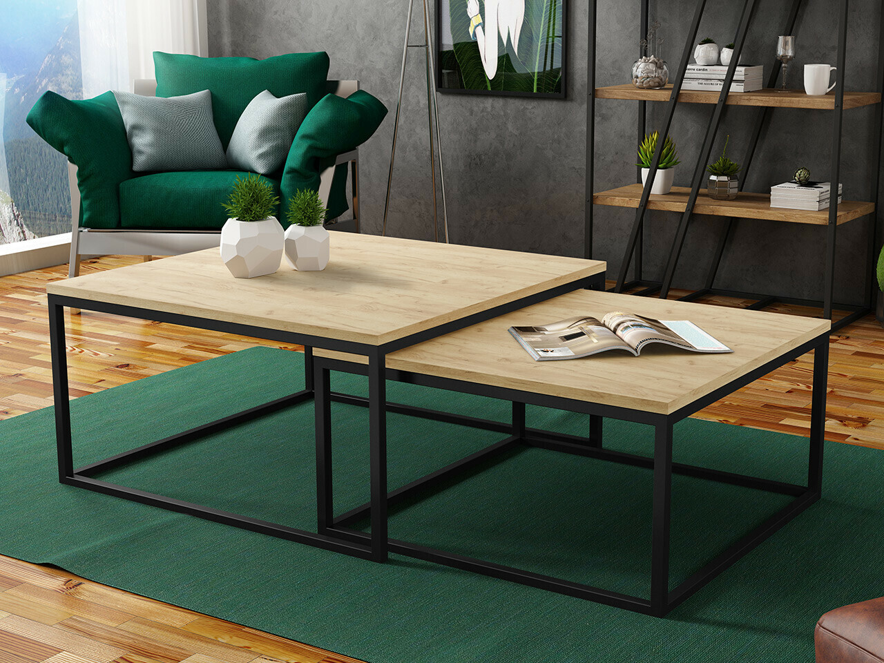 Set stočića za kafu Oswego 101 (Craft hrast + Crno)