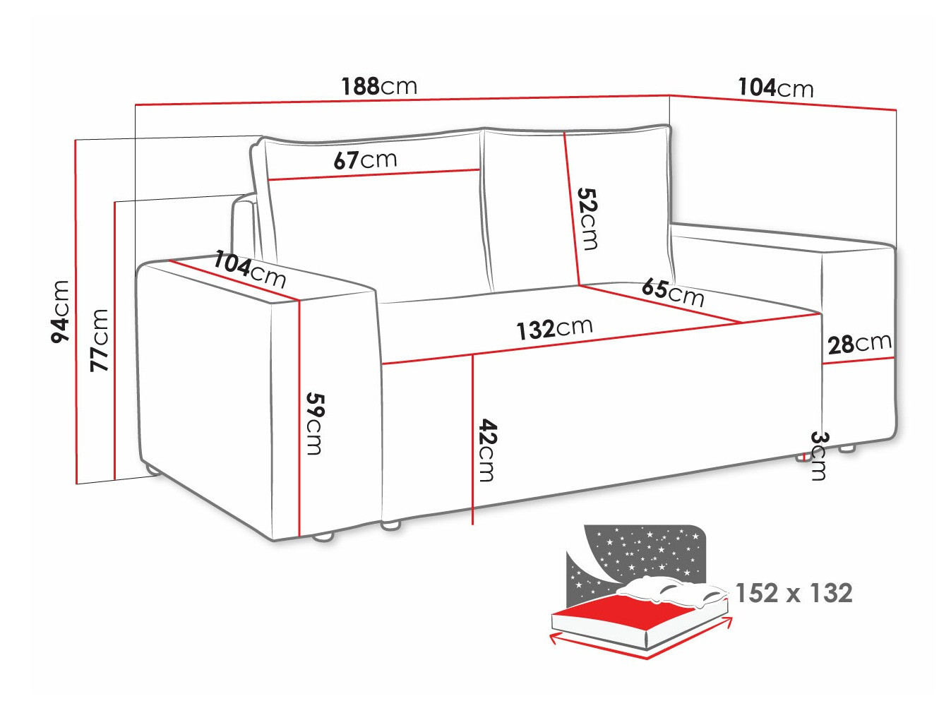 Sofa na razvlačenje Clovis 107 (Poso 05)