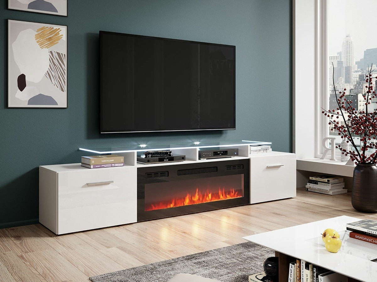 TV sto Charlotte 155 (Belo + Sjajno belo)