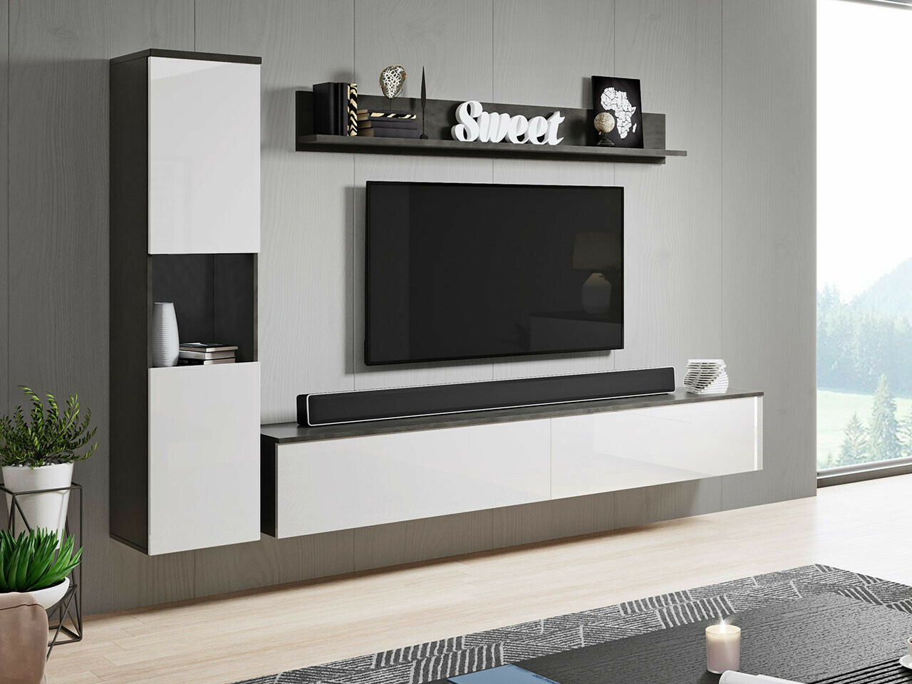 Set za dnevnu sobu Sarasota 130 (Tamnosiva + Sjajno belo)