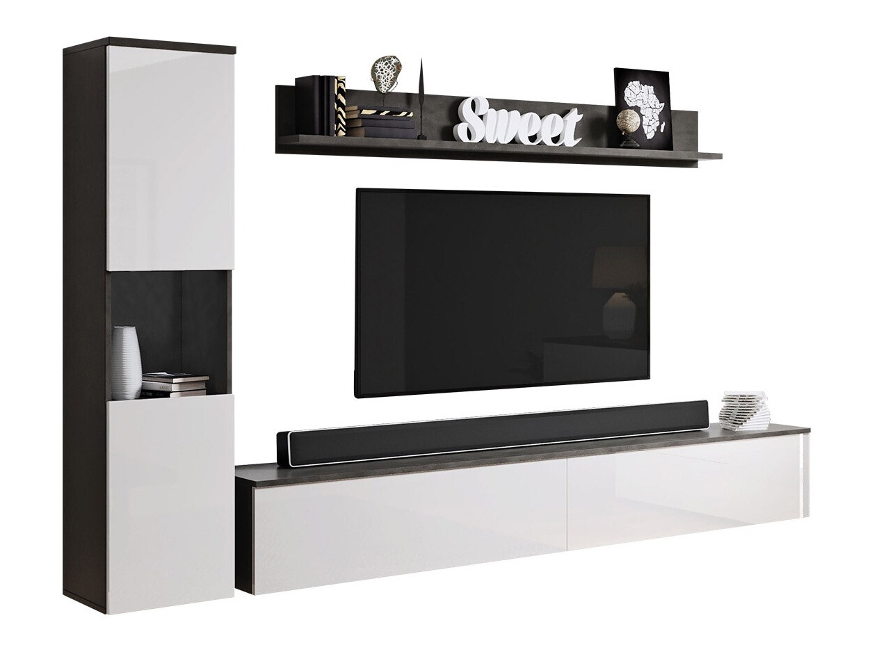 Set za dnevnu sobu Sarasota 130 (Tamnosiva + Sjajno belo)