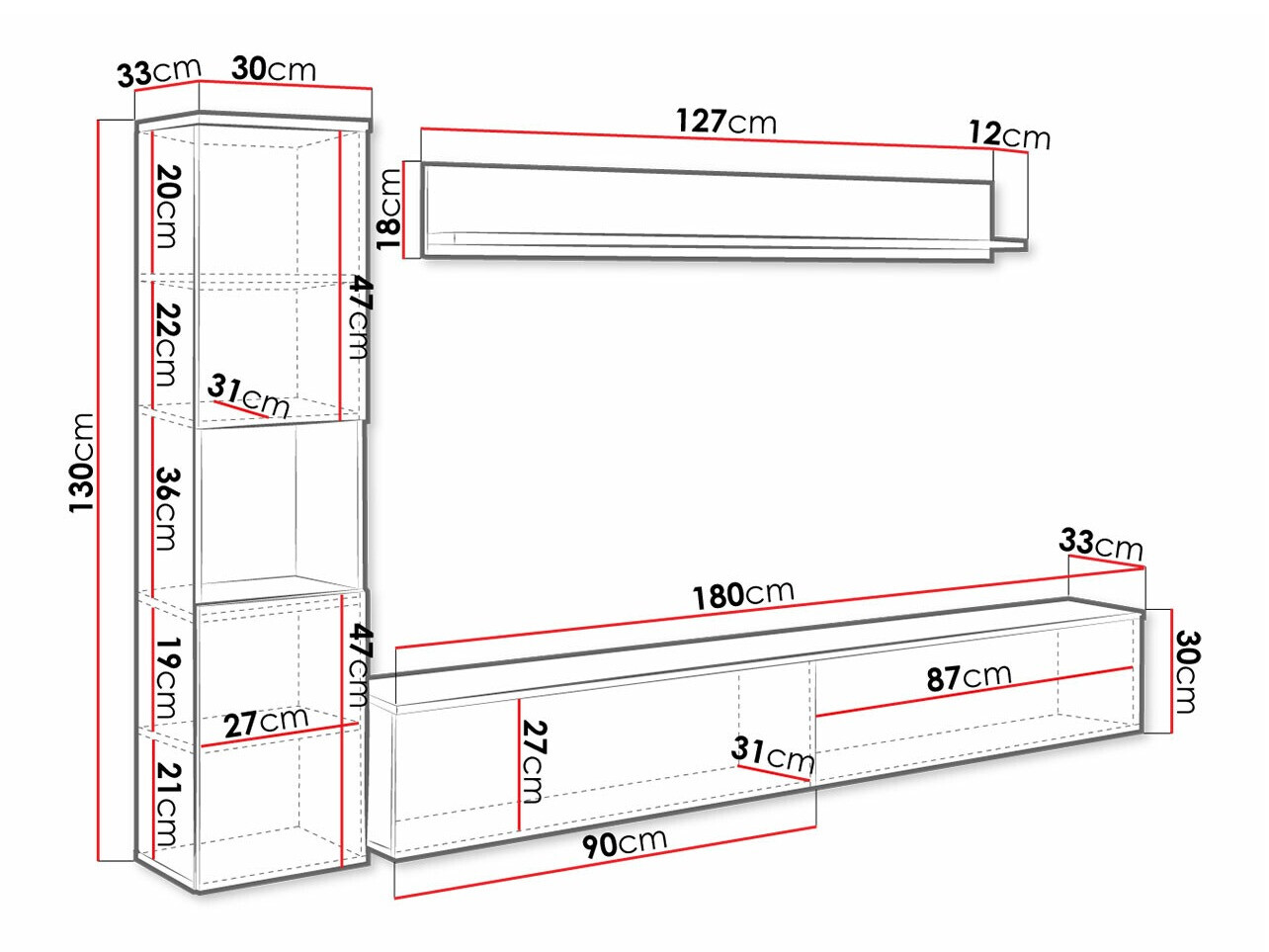 Set za dnevnu sobu Sarasota 130 (Tamnosiva + Sjajno belo)