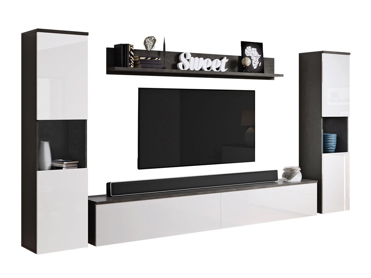 Set za dnevnu sobu Sarasota 131 (Tamnosiva + Sjajno belo)