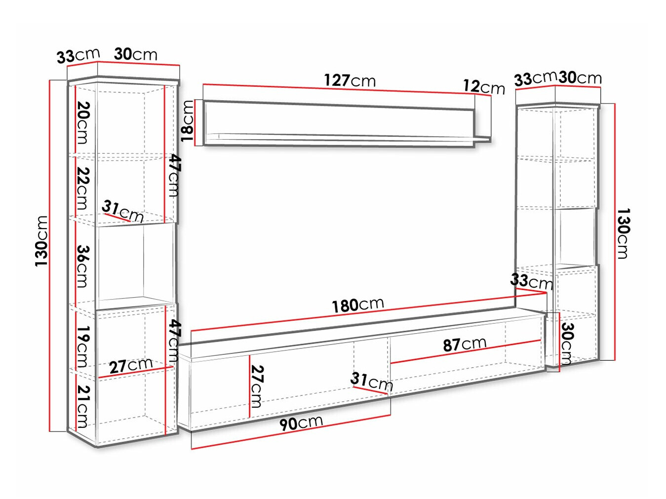 Set za dnevnu sobu Sarasota 131 (Tamnosiva + Sjajno belo)