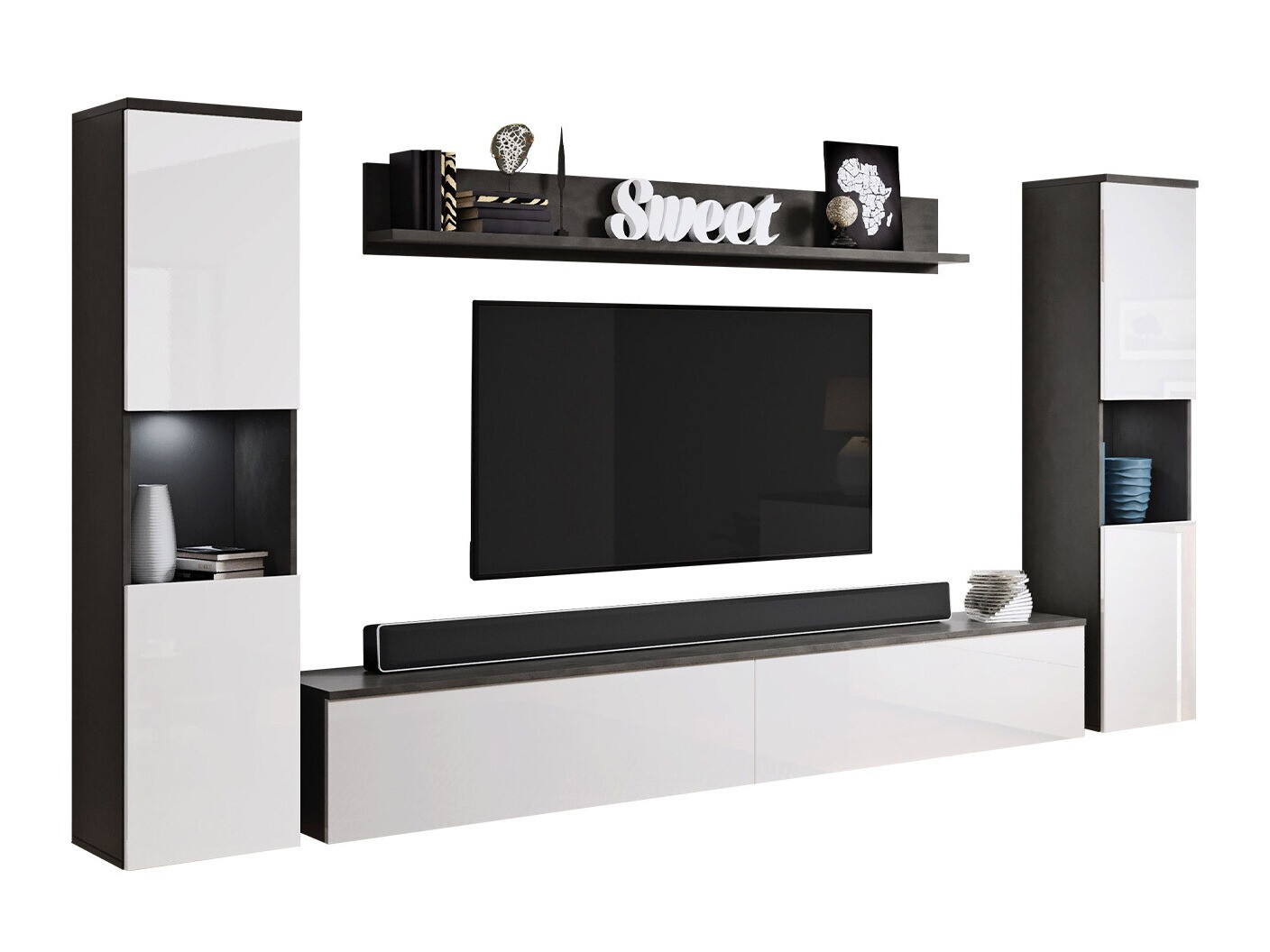 Set za dnevnu sobu Sarasota 131 (Tamnosiva + Sjajno belo)