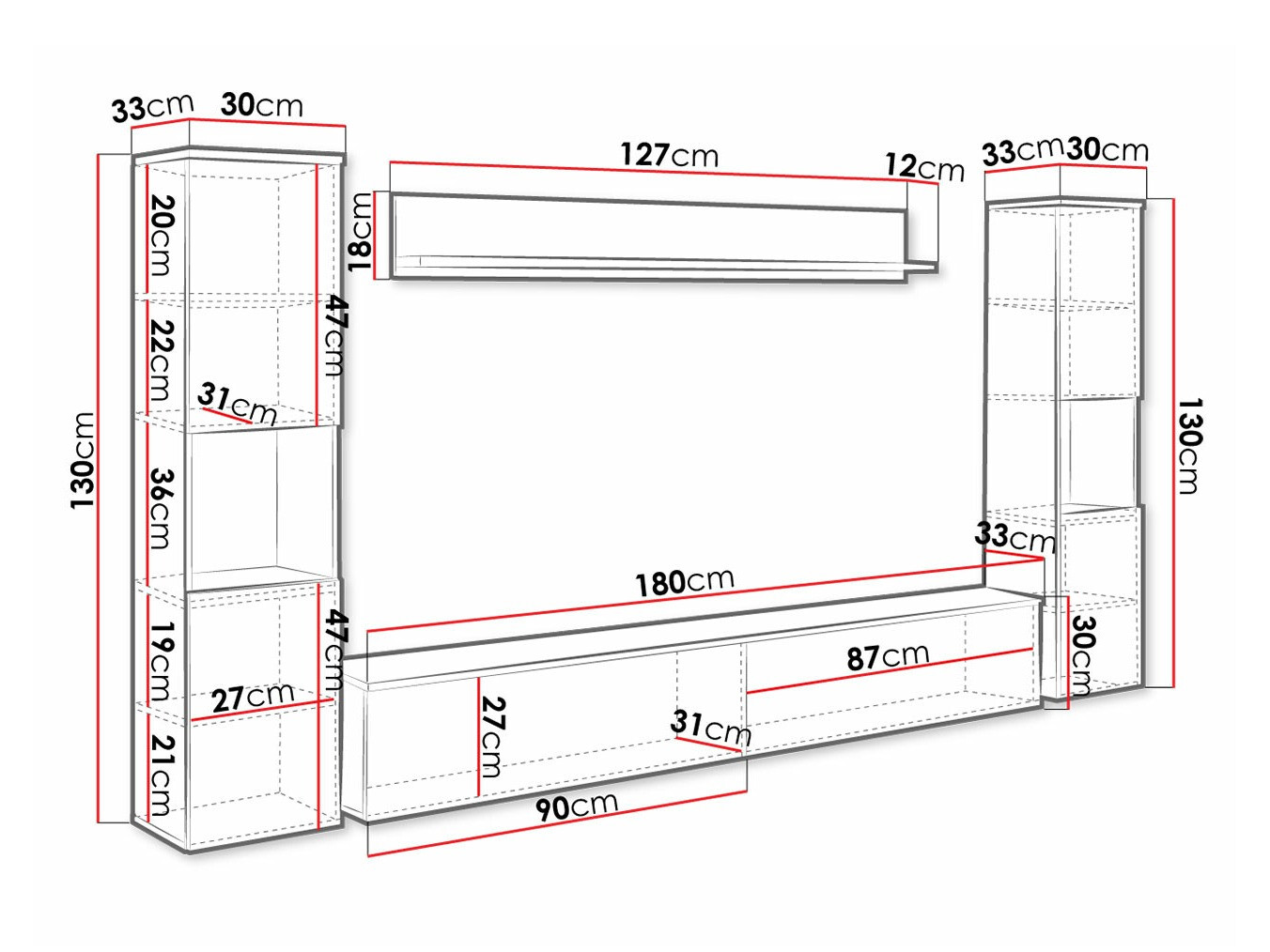 Set za dnevnu sobu Sarasota 131 (Tamnosiva + Sjajno belo)