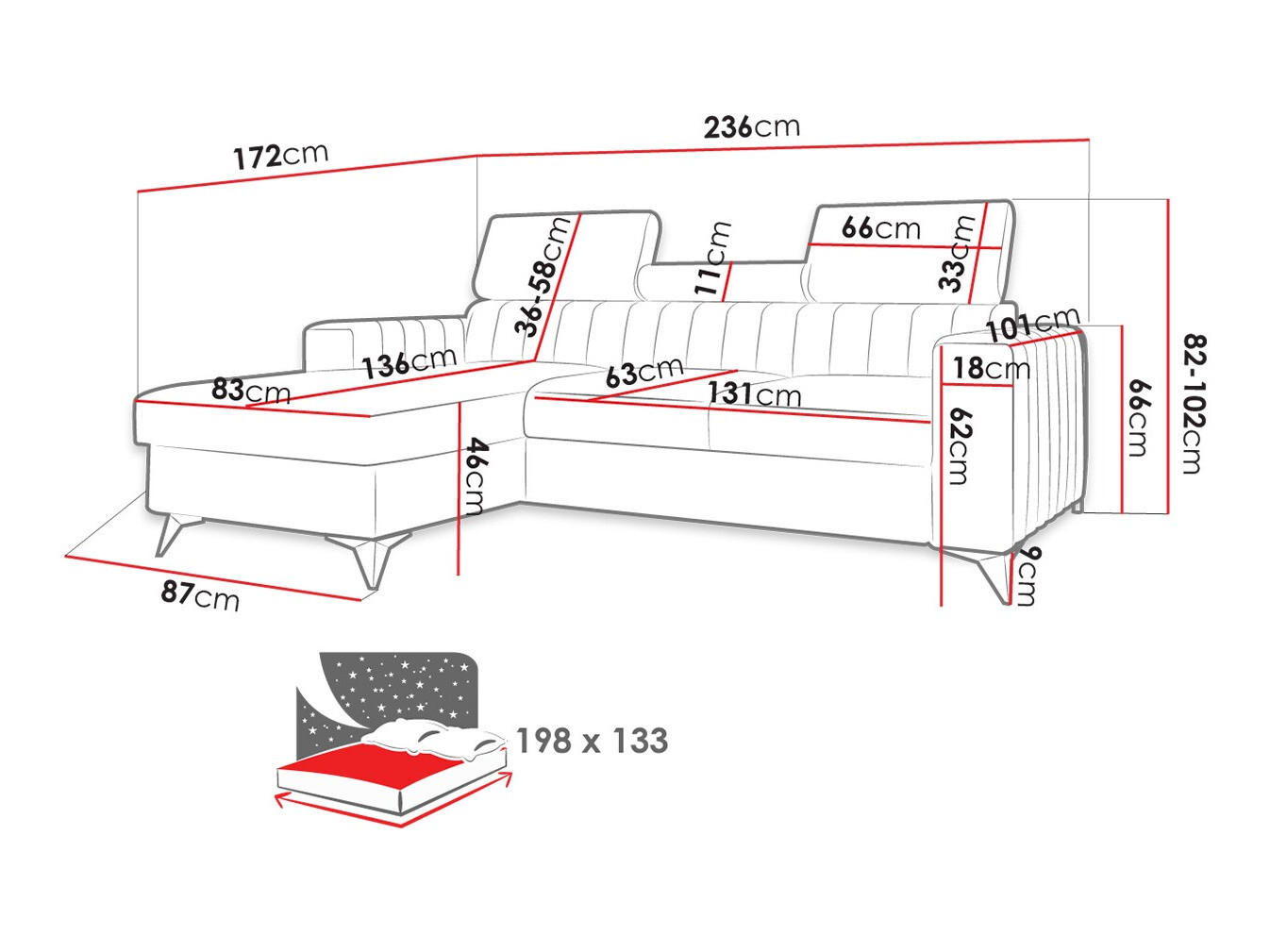Ugaona sofa Columbus 191 (Poso 100)