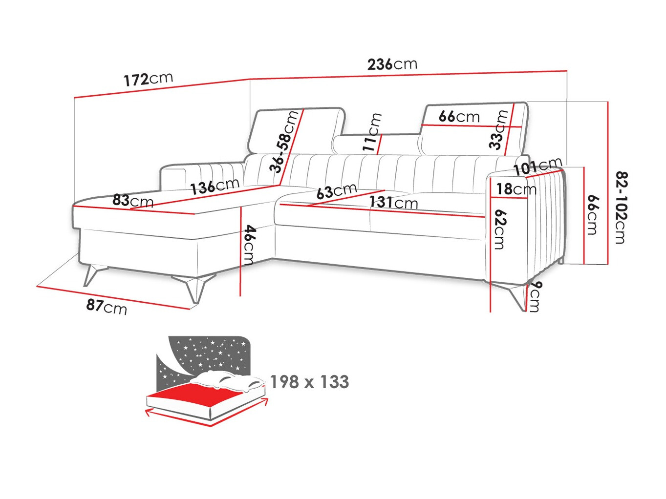 Ugaona sofa Columbus 191 (Poso 22)