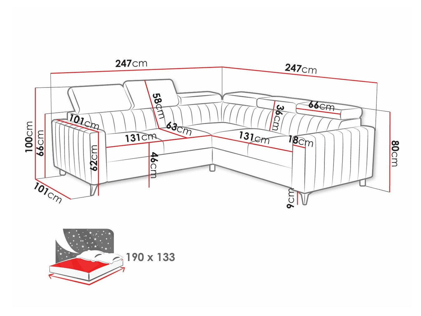 Ugaona sofa Columbus 201 (Velluto 10)