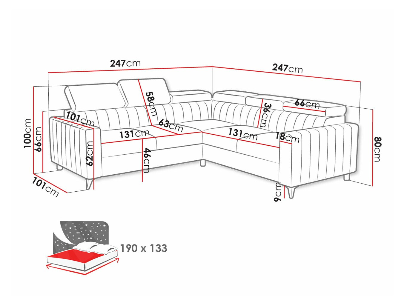 Ugaona sofa Columbus 201 (Velluto 16)