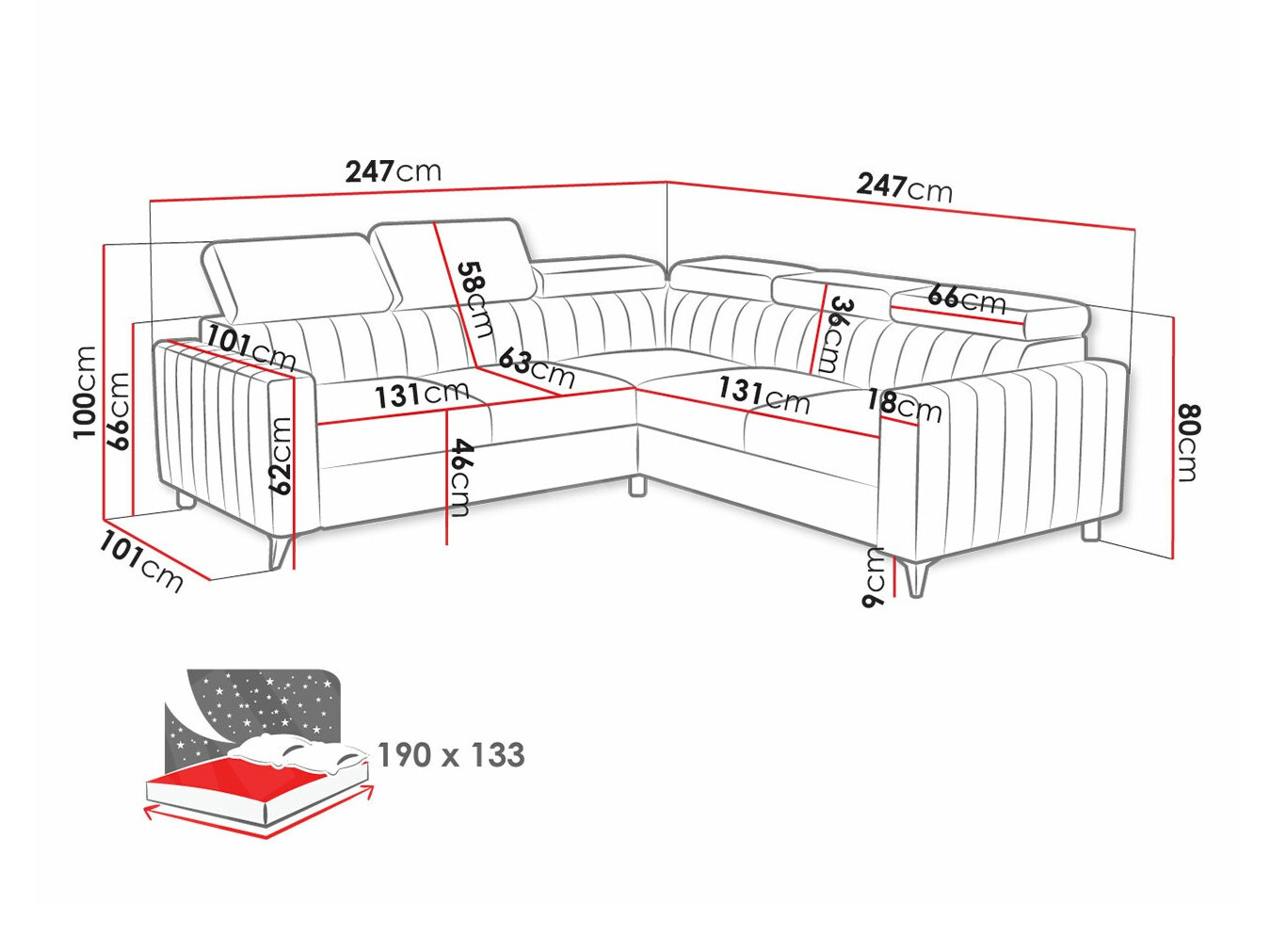 Ugaona sofa Columbus 201 (Velluto 18)