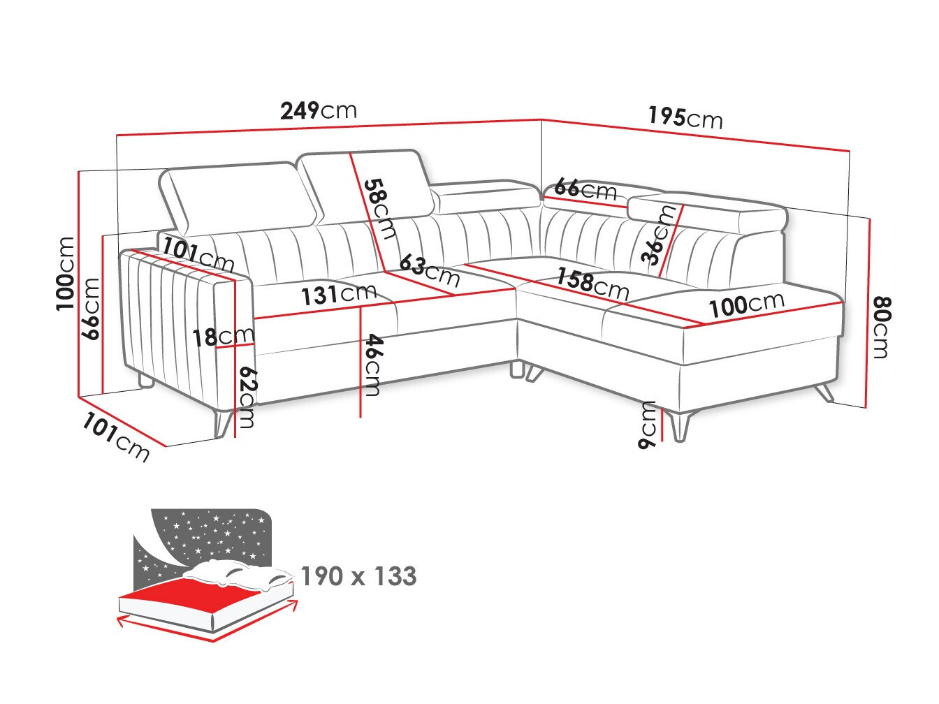 Ugaona sofa Columbus 202 (Velutto 10)