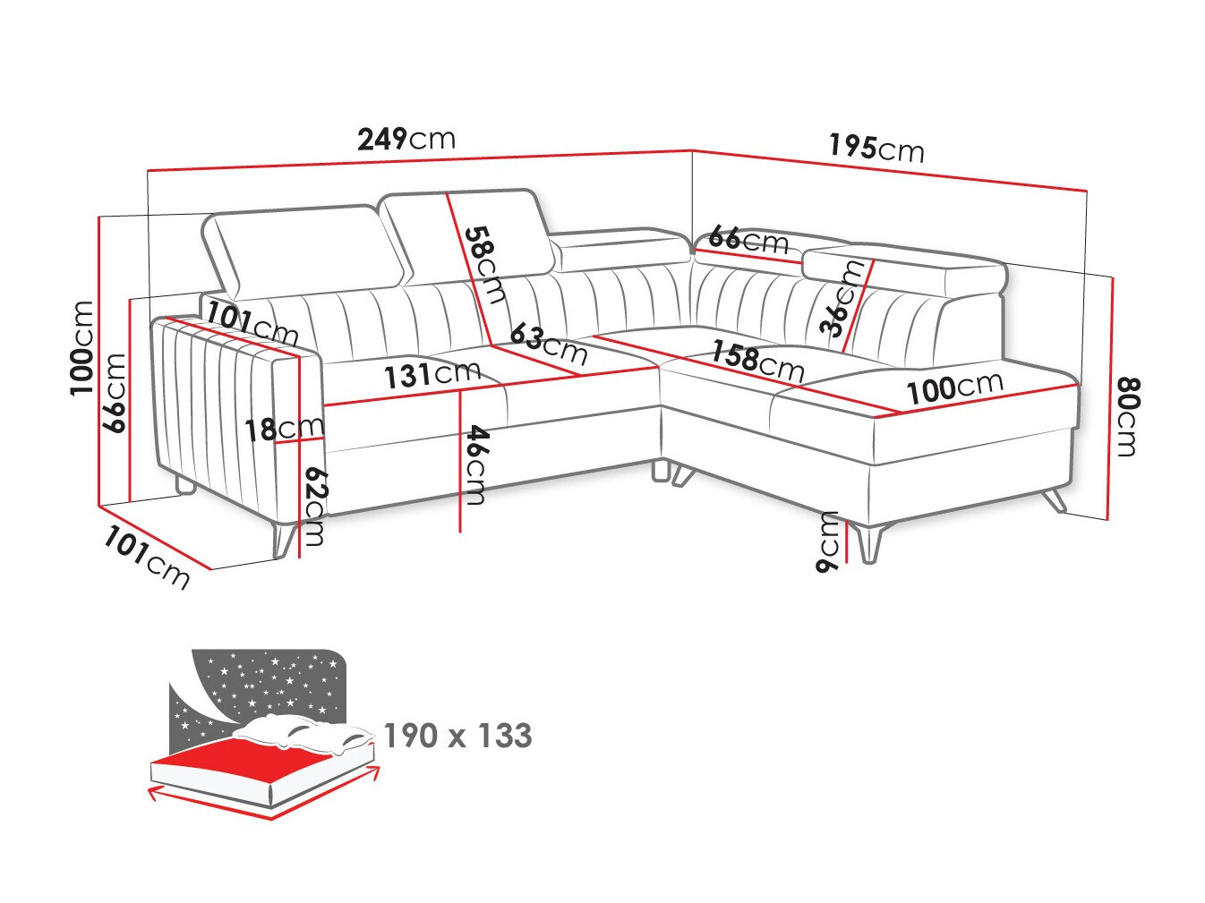 Ugaona sofa Columbus 202 (Velutto 16)