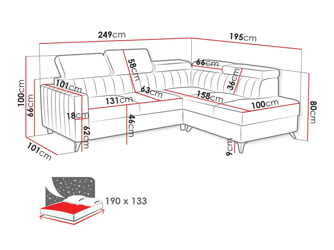 Ugaona sofa Columbus 202 (Velutto 18)