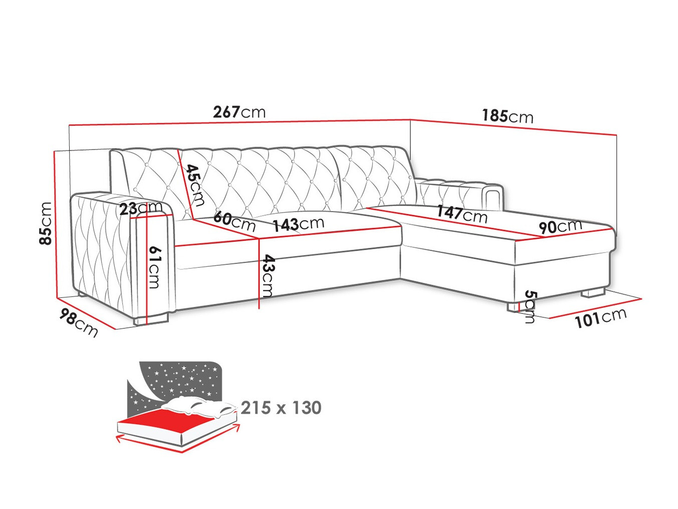 Ugaona sofa Columbus 203 (Kronos 46)