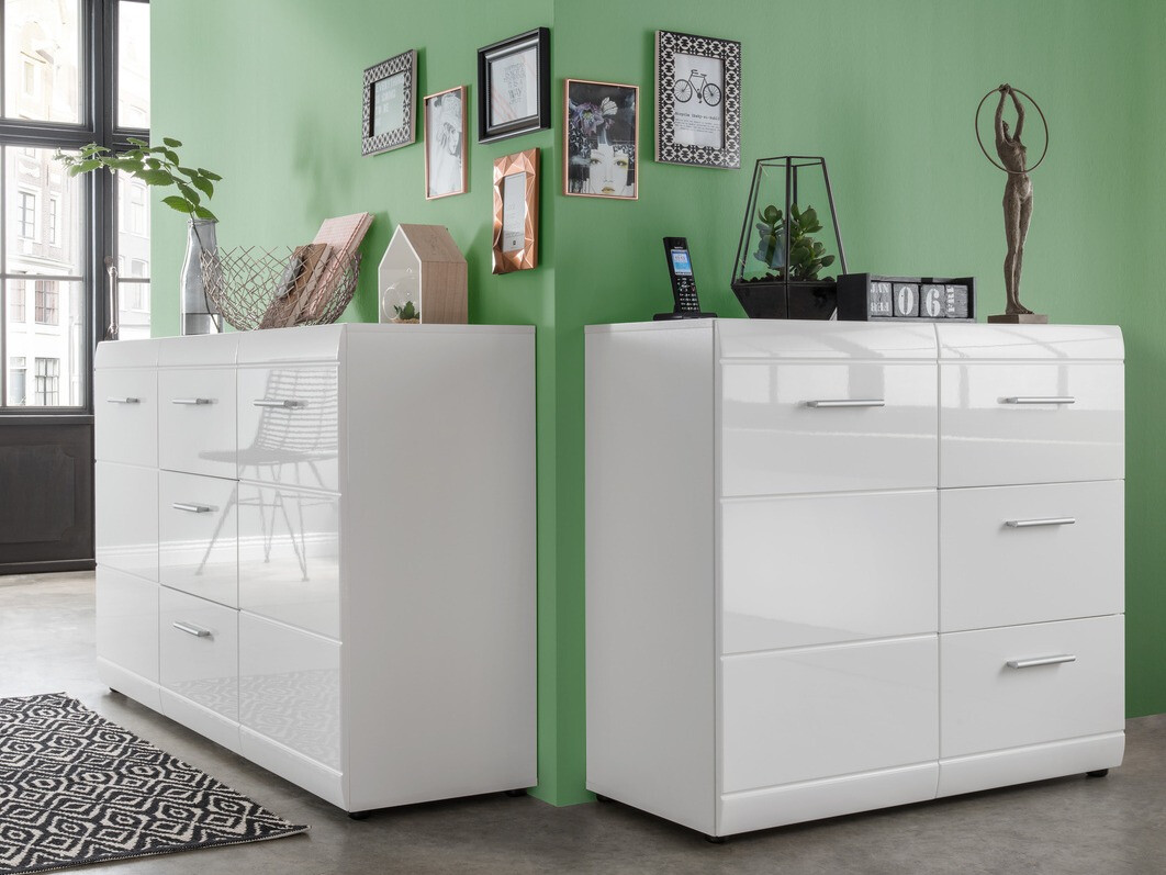 Komoda Livromu 108 (Sjajno belo + Belo)