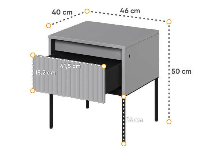 Noćni ormarić Fernolu 111 (Sivo + Crno)