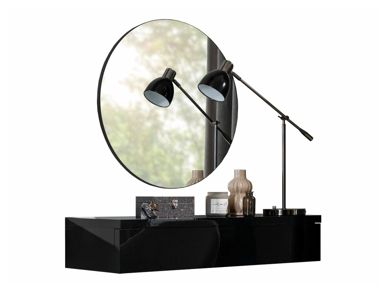 Toaletni sto Providence 188 (Crno + Crna visoki sjaj)