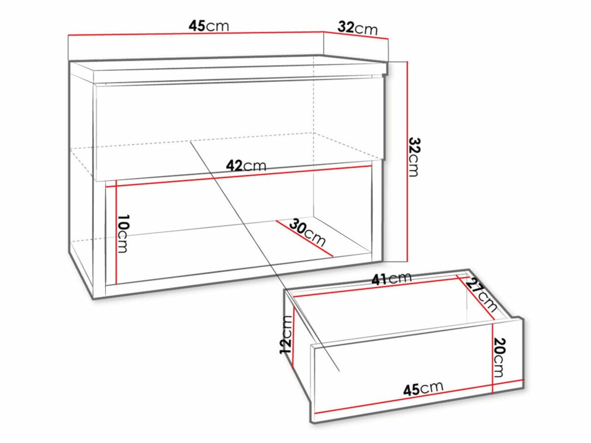 Noćni ormarić Utica 105 (Belo + Sjajno belo)