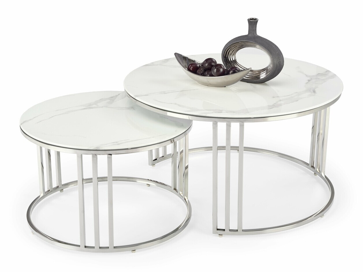 Set stočića za kafu Houston 1503 (Srebrna + Beli mermer)