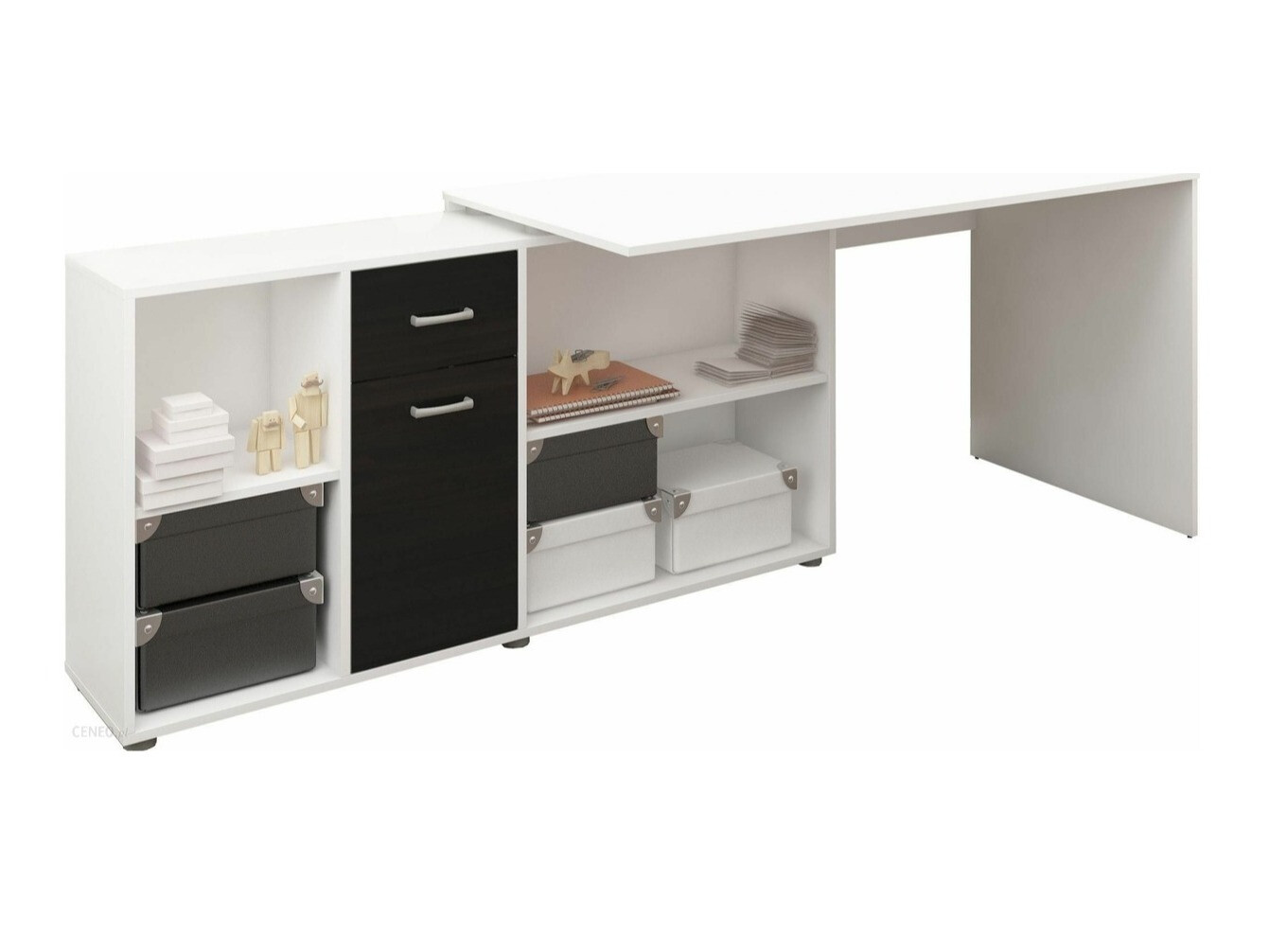 Ugaoni kancelarijski sto Gilroy 113 (Belo + Sjajno crna)