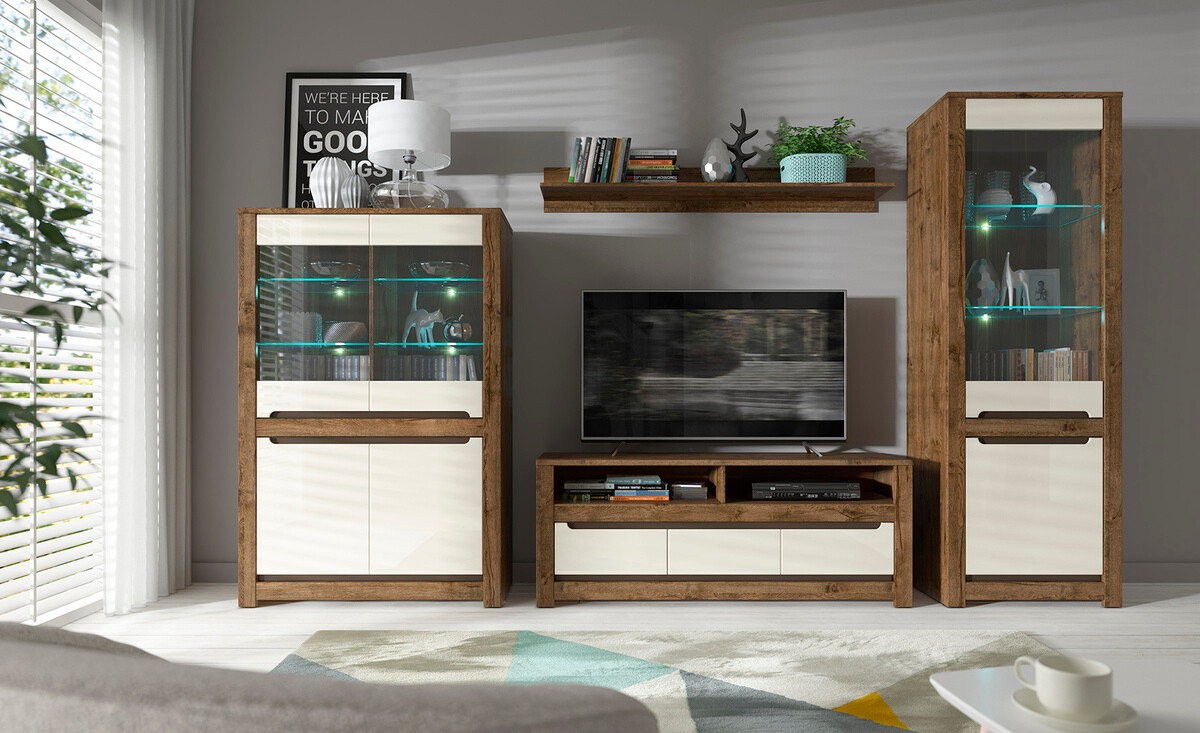 TV komoda Ophevaru 108 (Sjajno krem + April hrast)