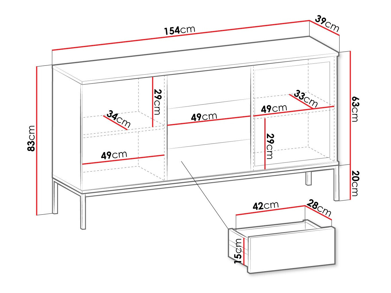 Komoda Soferi 108 (Crno + Hrast Votan)