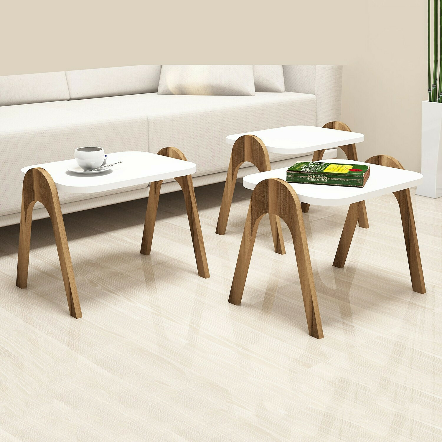 Set pomoćnih stočića Kailua 1621 (Orah + Belo)